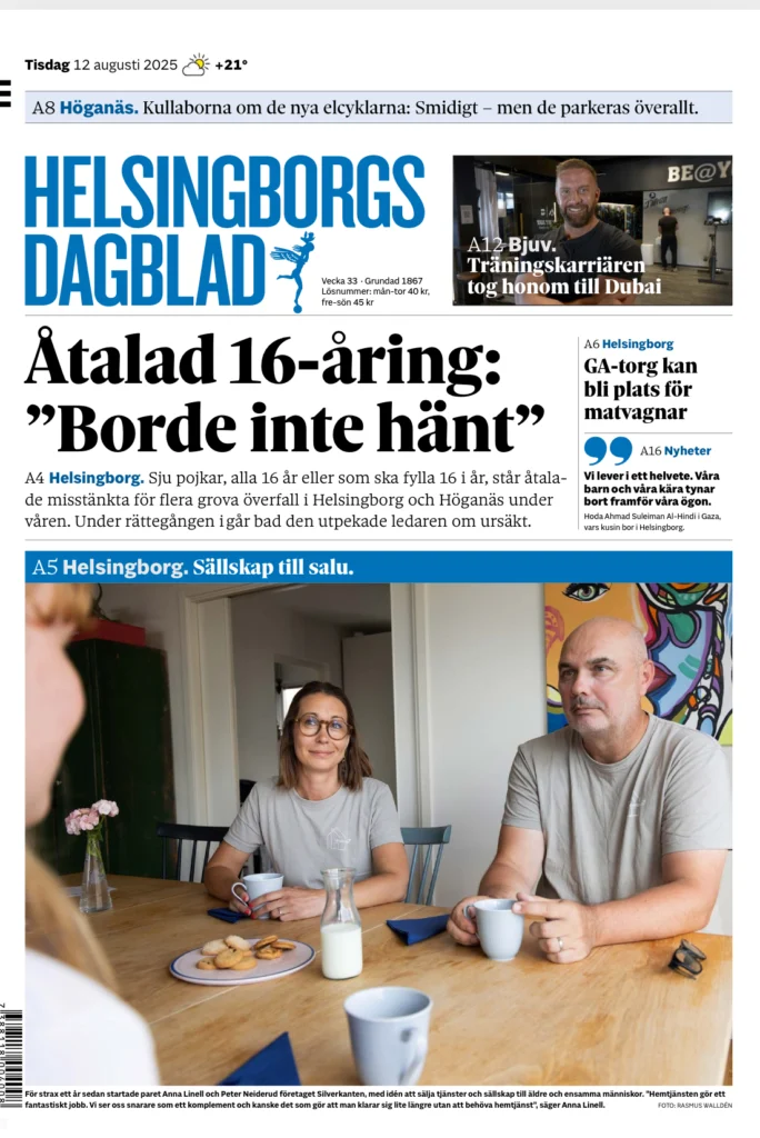 Reportage i Helsingborgs Dagblad med grundarna av Silverkanten som ger äldre praktisk hjälp och sällskap